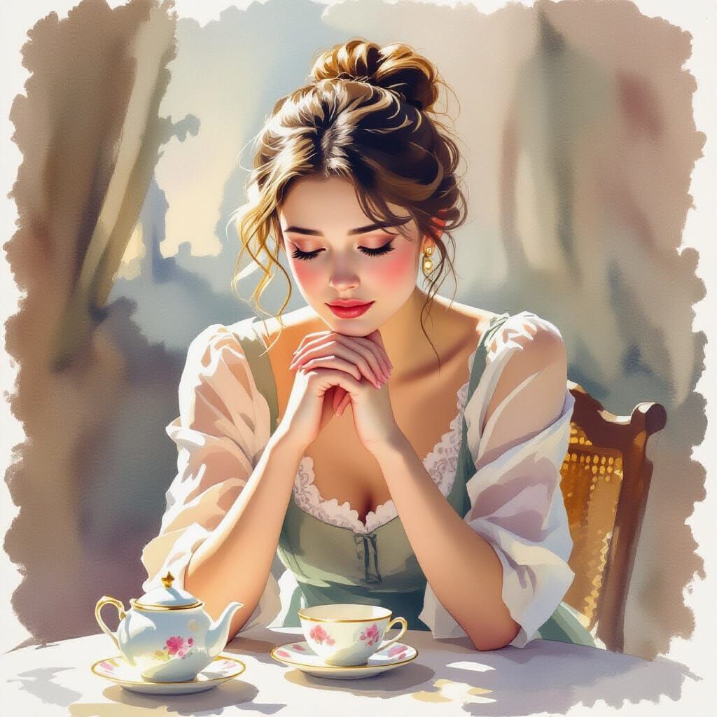 Woman's Gentle Apology in Watercolor Style