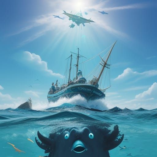 “Right up there!” Raza points upward. “We haven’t told you the best thing about our ocean—it’s in the sky!”

“In the sky...