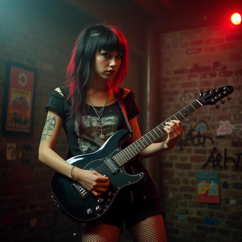 Gritty Club Scene with Rebellious Rockstar