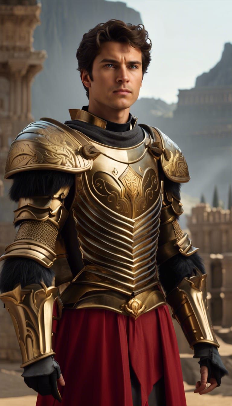 Golden Knight Stands Guard Over Ancient Ruins