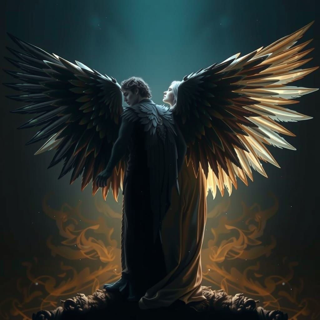 Ethereal Dualities: Majestic Angels in Dramatic Contrast
