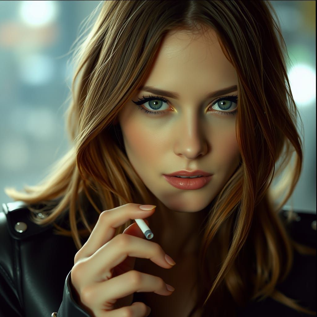 Captivating Woman in Leather with Mysterious Aura