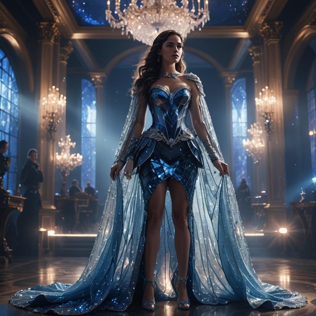 Brunette in Crystal Dress: Hyper-Realistic Digital Art