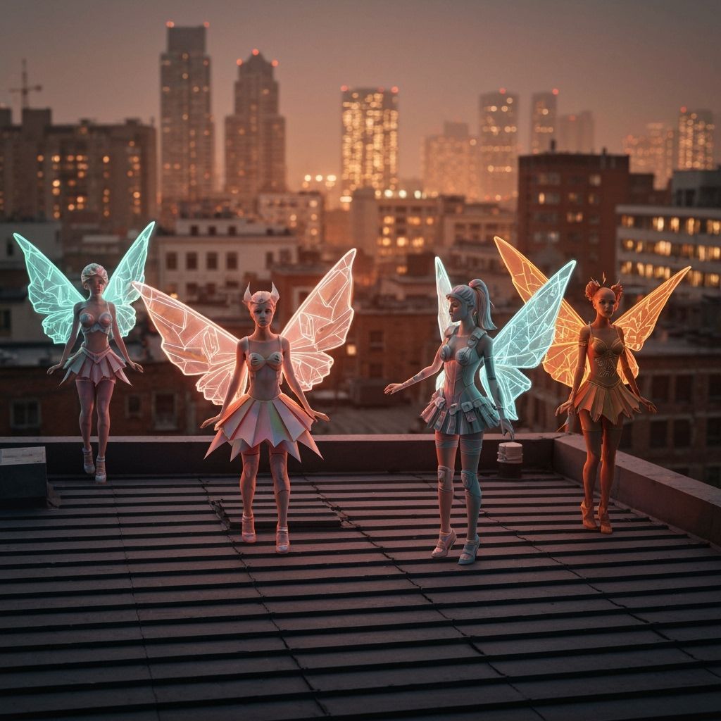 Neon Origami Fairies in Cyberpunk Cityscape