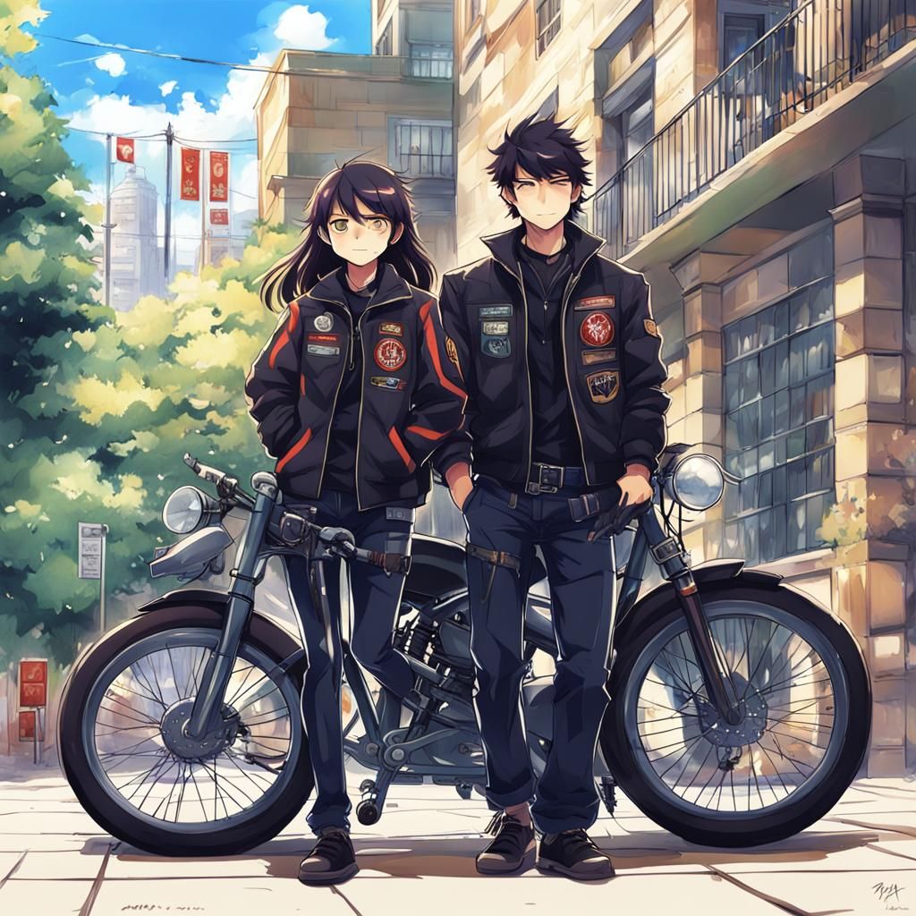 Anime Biker Spy Couple in Manga Style