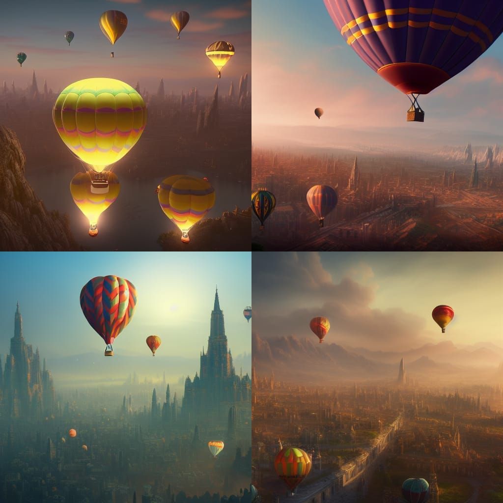 Hot Air Balloons Over Beautiful City: Matte Painting