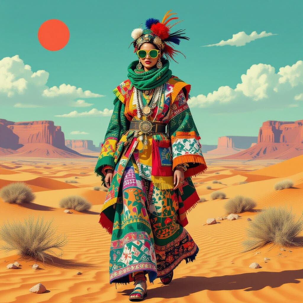 Emerald Nomad in Surreal Desert, Dadaist Style