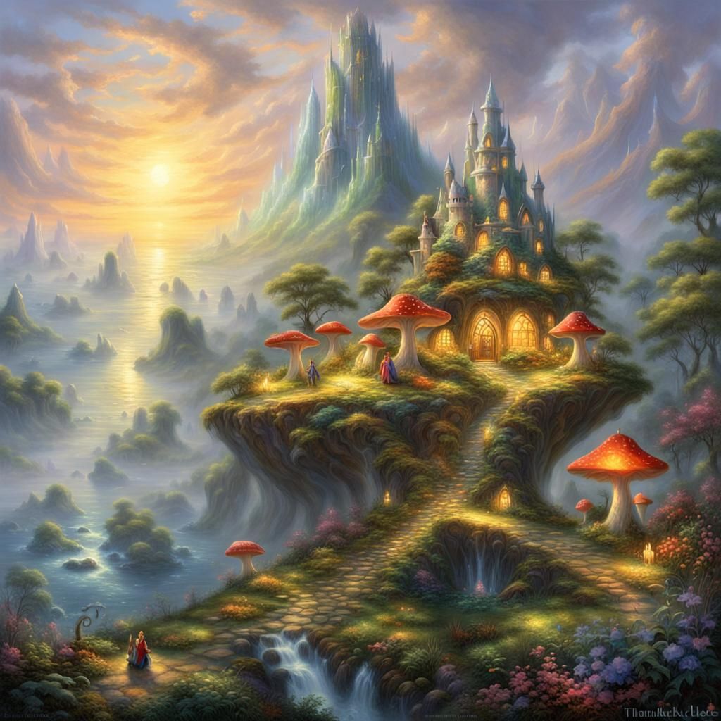 Enchanted Elf Island with Mushroom Houses