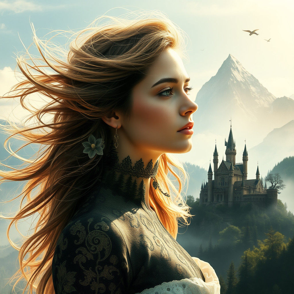 Mystical Woman Portrait with Forest Landscape