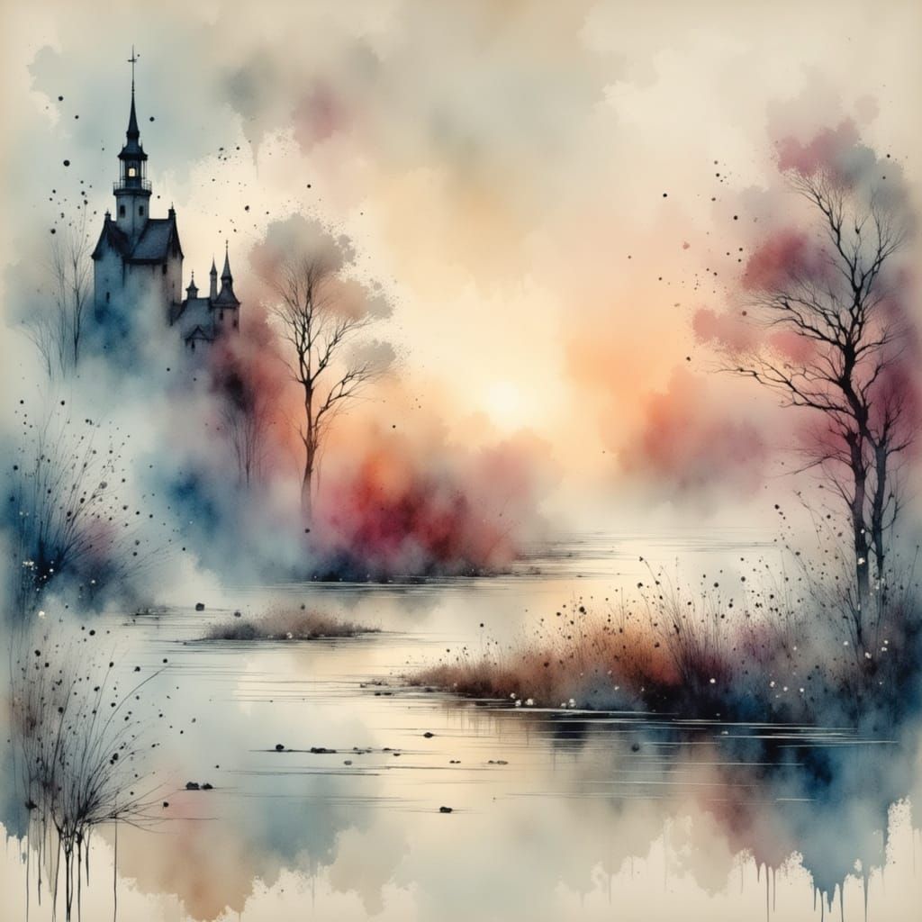 Early 20th Century Artistic Fusion: Mystical Dawn Landscape