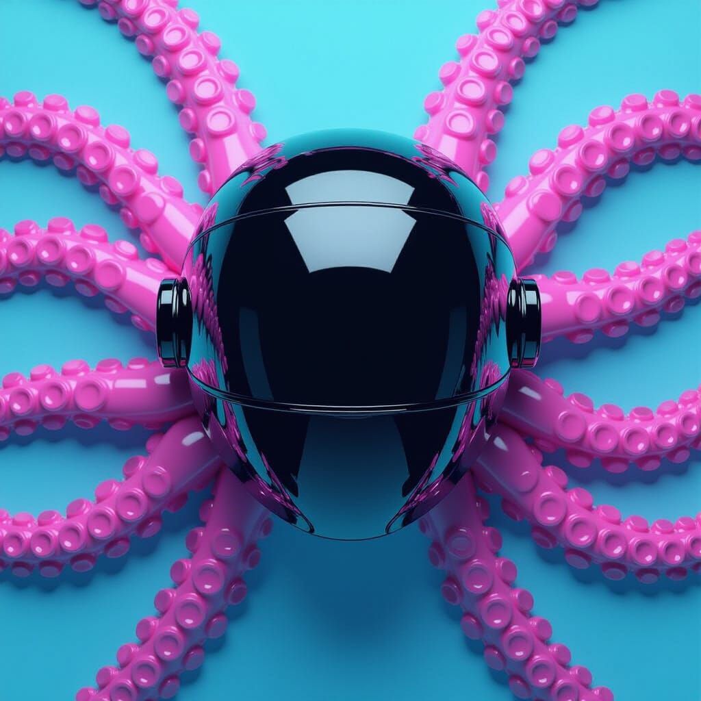 Biomechanical Mask with Pink Tentacles in Futuristic Style