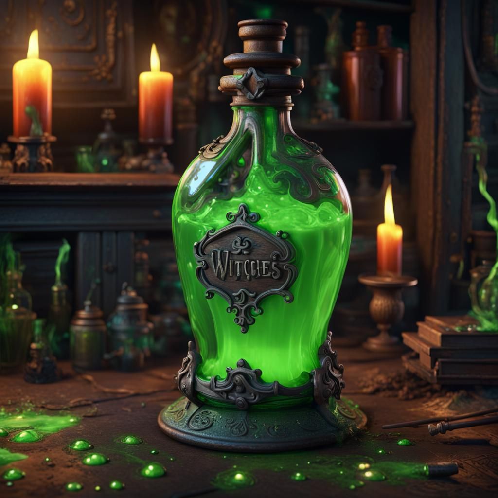 Magic Potion Bottle in Witch House, Digital Art