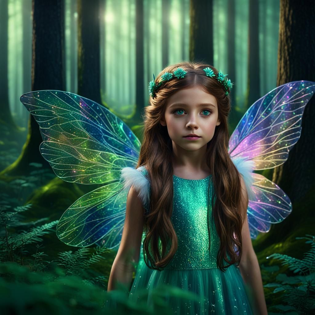 Girl with Fairy Wings in Forest, Digital Art