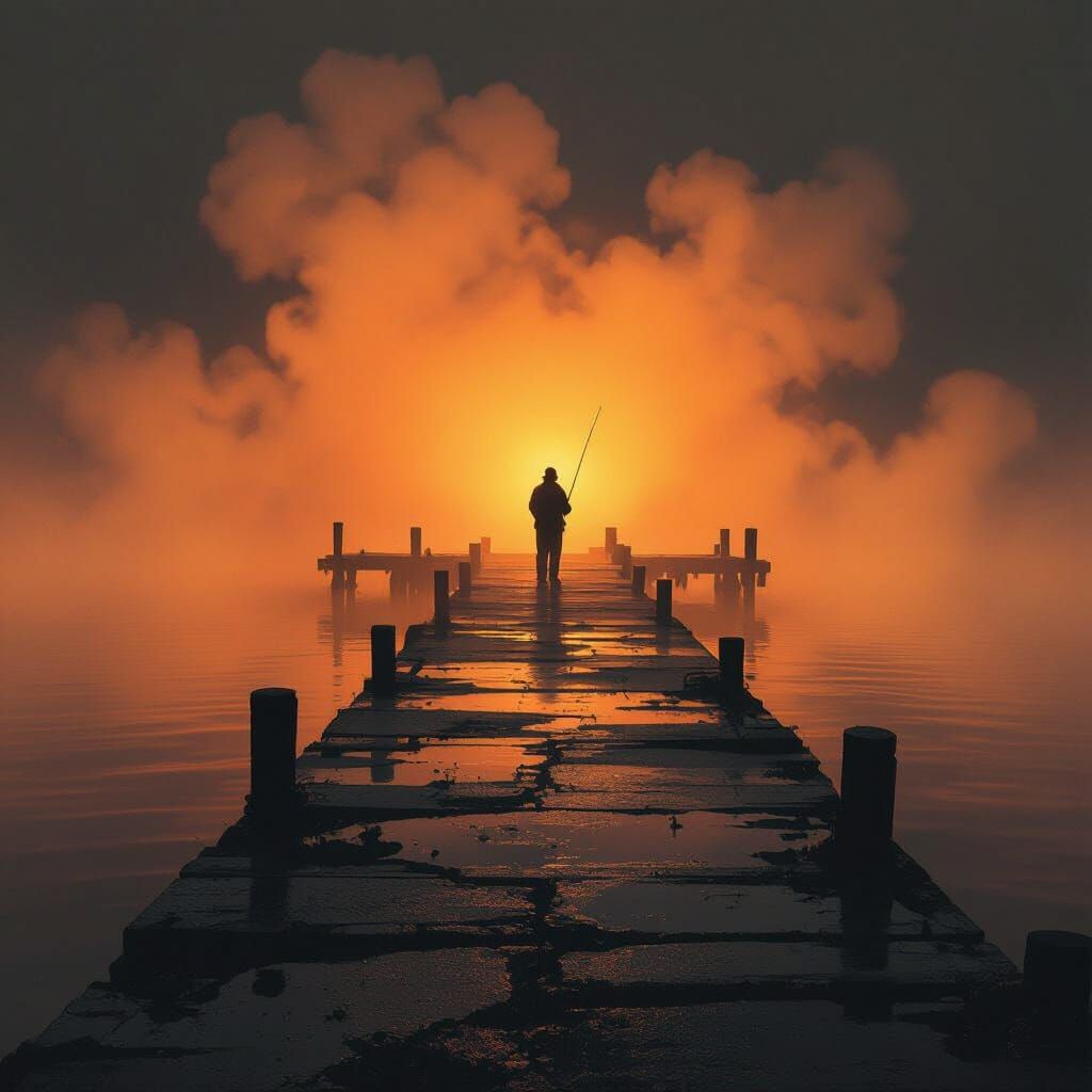 Ominous Pier in Toxic Orange Fog