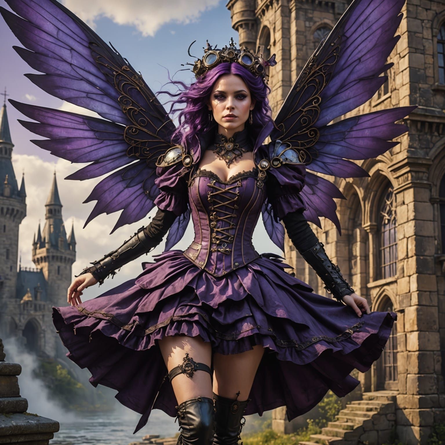 Steampunk Fairy in Gothic Castle, Digital Art