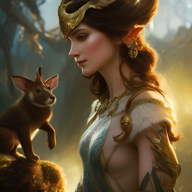 Elf with mythical animal