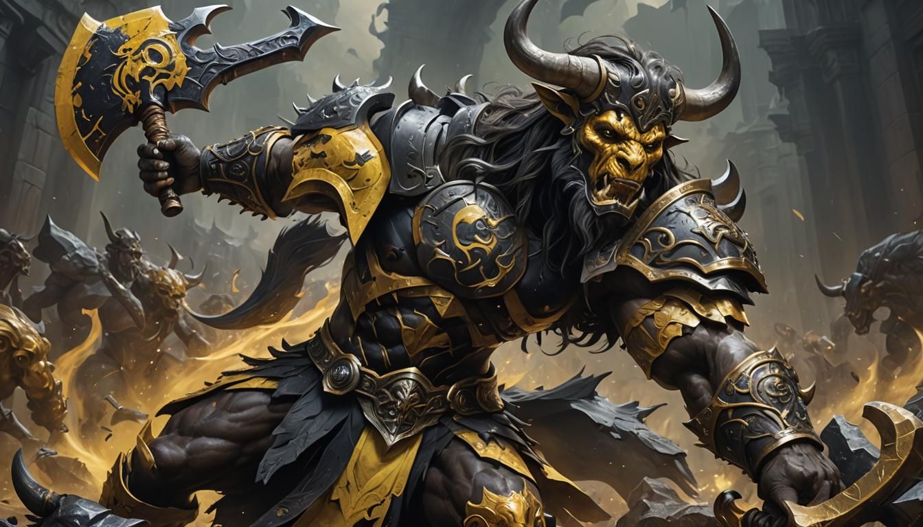 Powerful Minotaur God in Battle with Axe