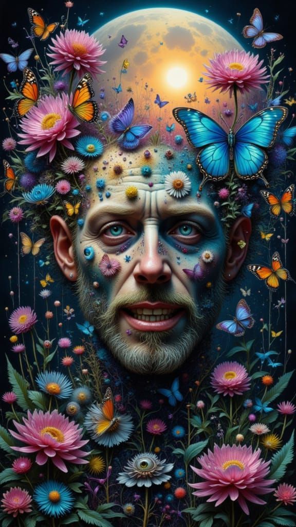 Fractal Man's Face of Butterfly Wings with Eyes