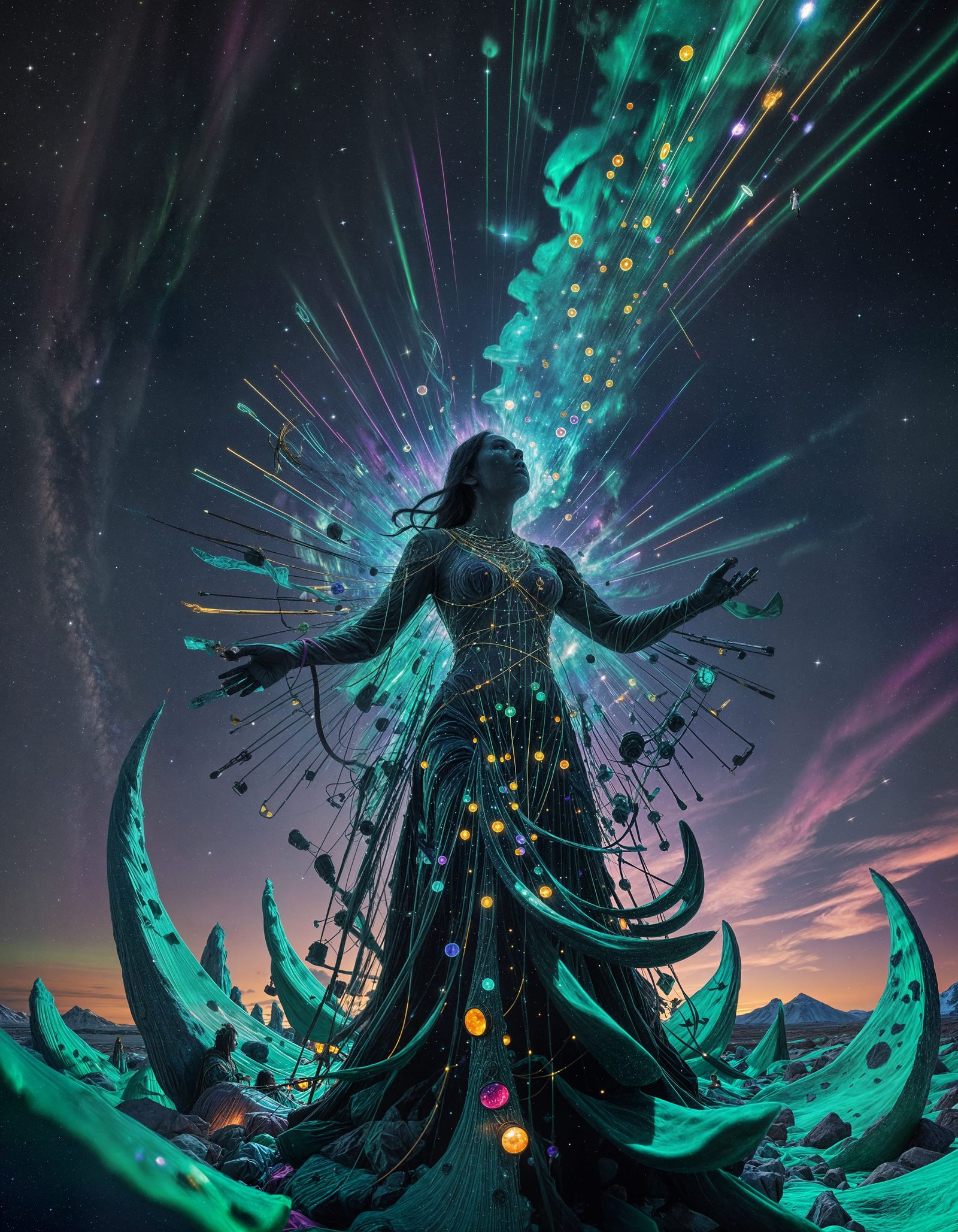 Spectral Conductors Unite Cosmic Forces in Vibrant, Iridesce...