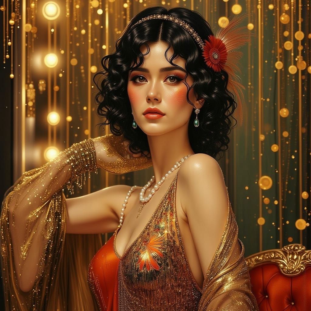 Flapper in Art Deco Style with Beaded Dress