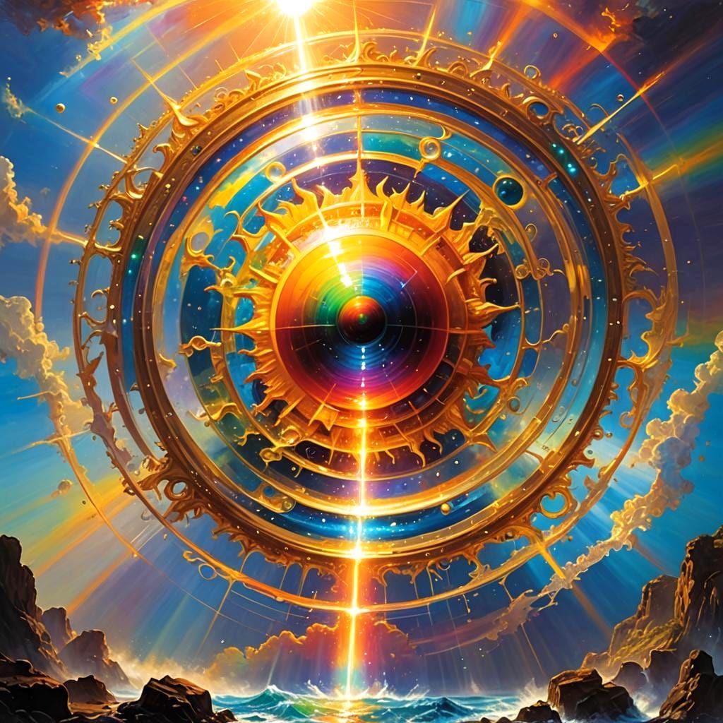 Radiant Sun with Rainbow Shimmering Light