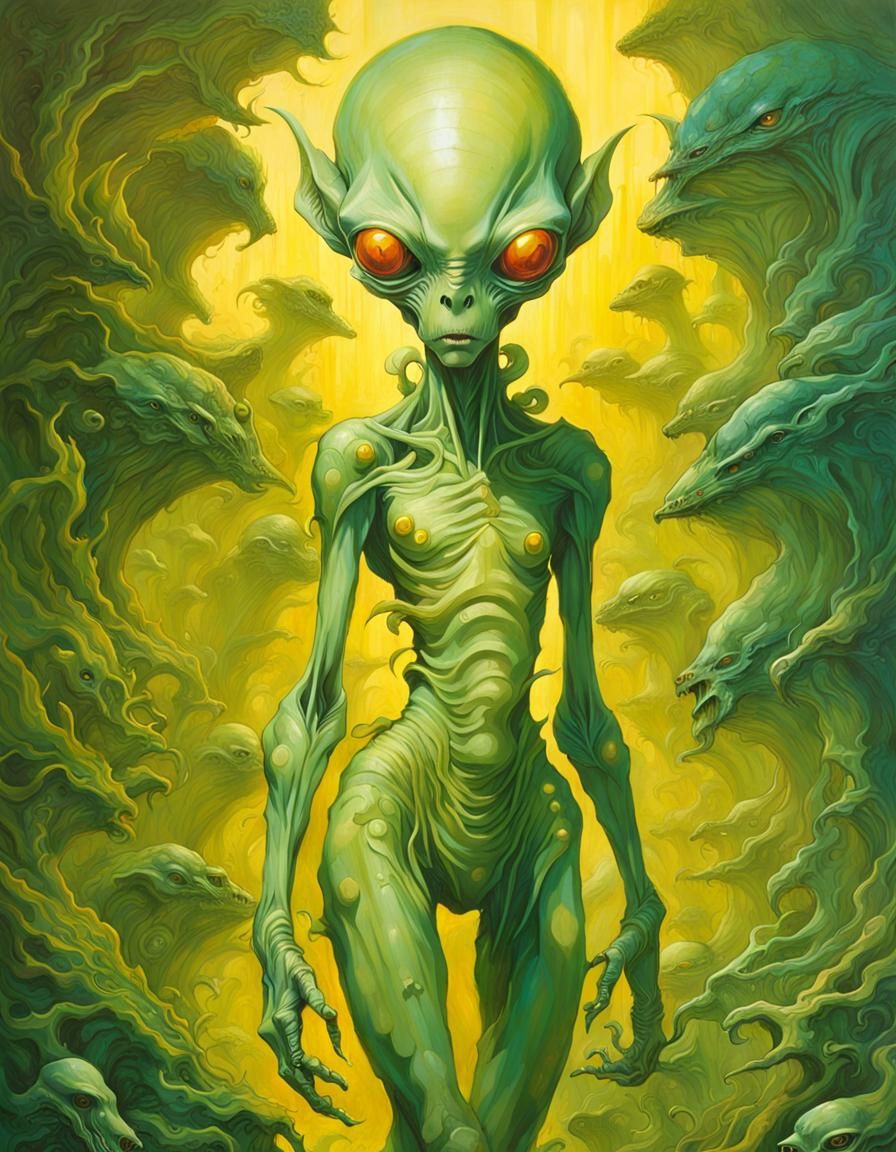 Alien Portrait in Unnatural Location as Painting