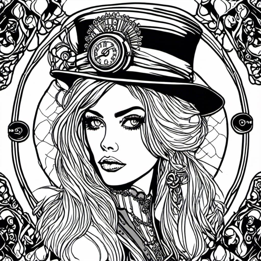 Steampunk Brigitte Bardot Coloring Sheet Portrait