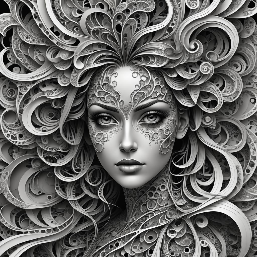 Abstract Fractal Portrait of a Girl in Vector Style