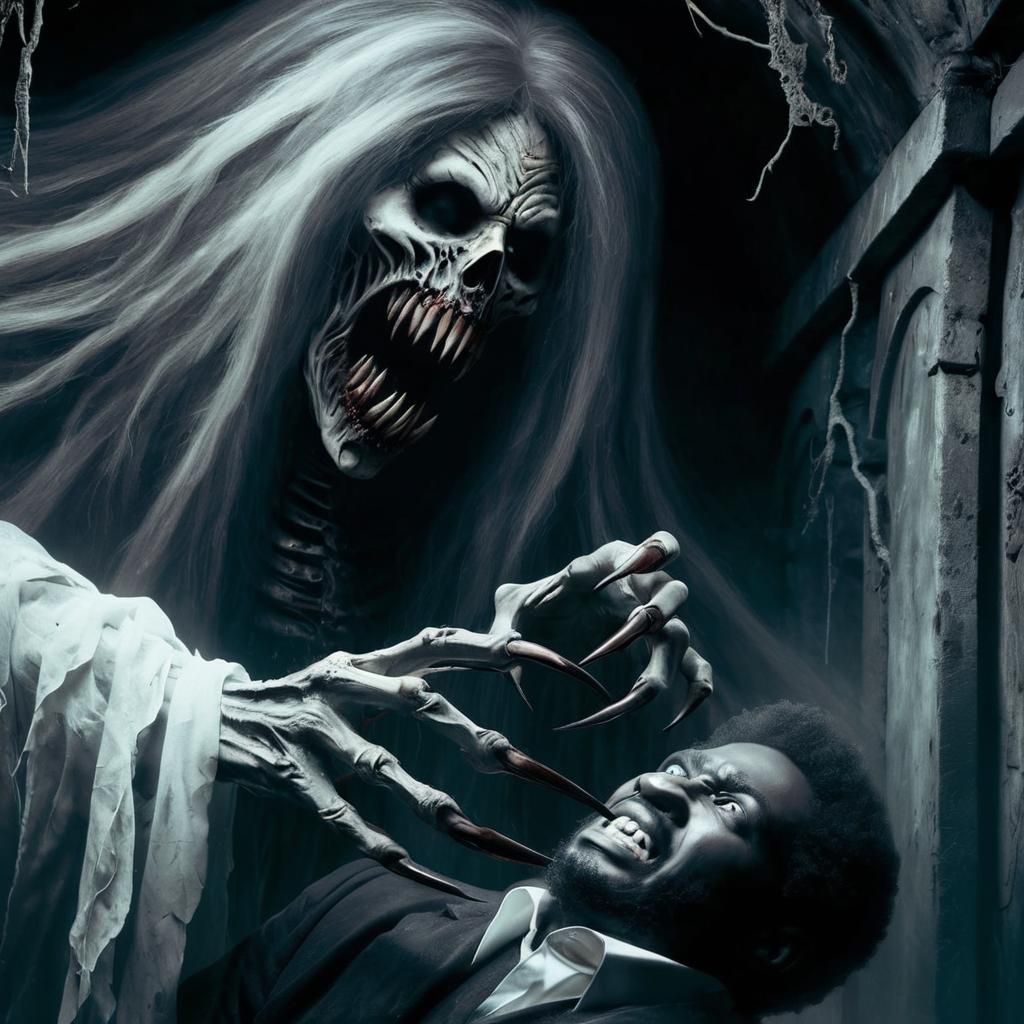 Eerie Spectral Woman Emerges from Crypt