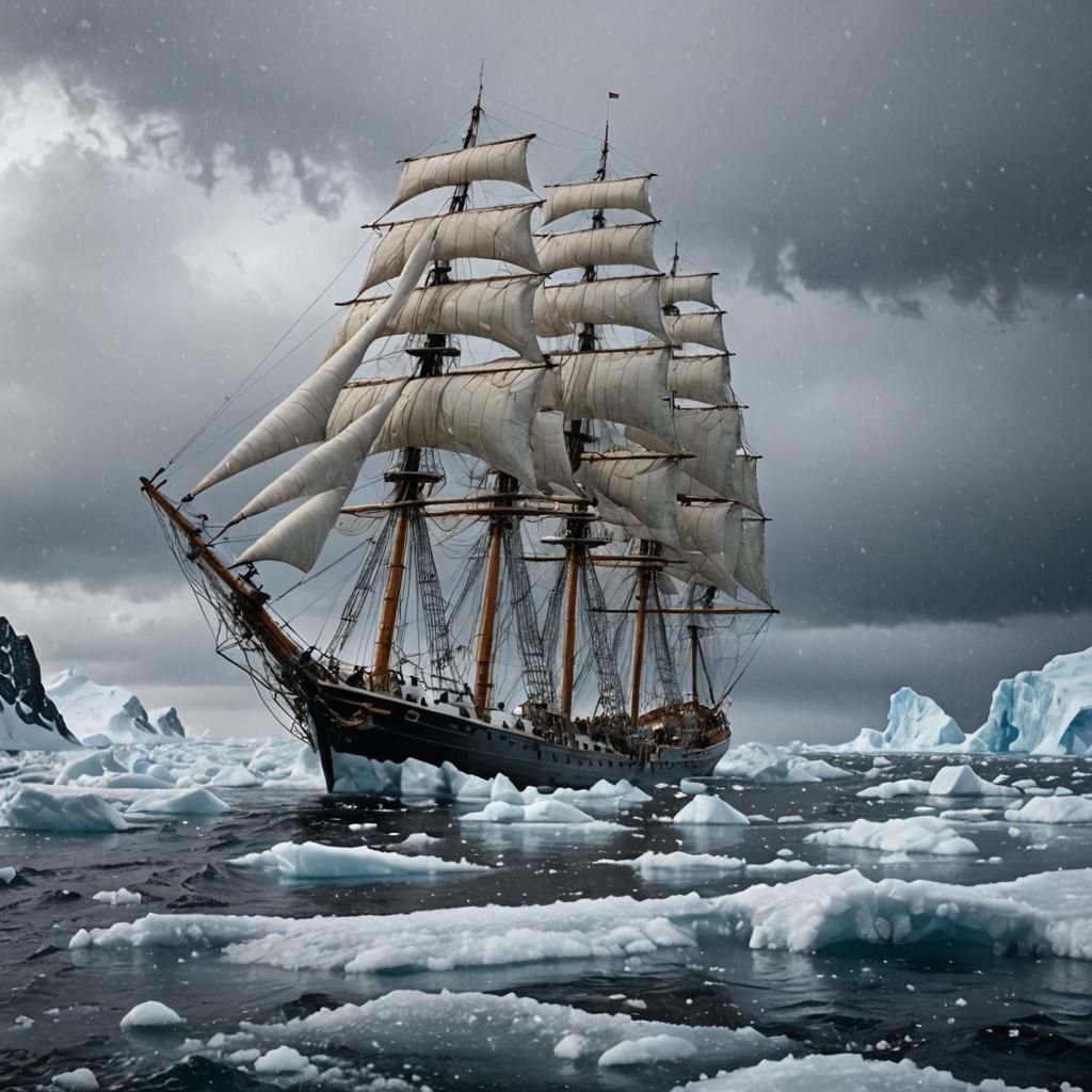 Icy Sailing Ship Survives Antarctic Storm