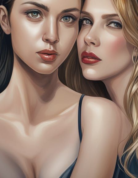 Colorful Portrait of Two Women in Watercolor Style