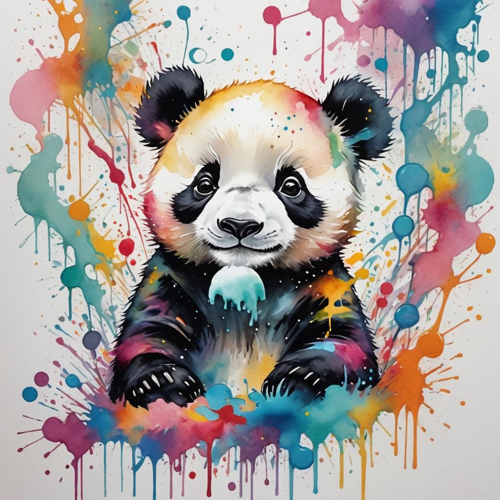 Whimsical Watercolor Baby Panda Bear Illustration