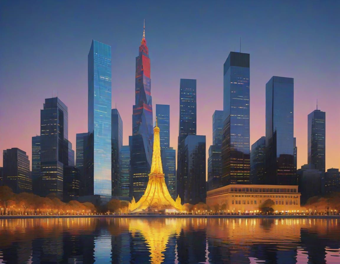 Vibrant Metropolis with Geometric Skyscrapers in Soft Focus