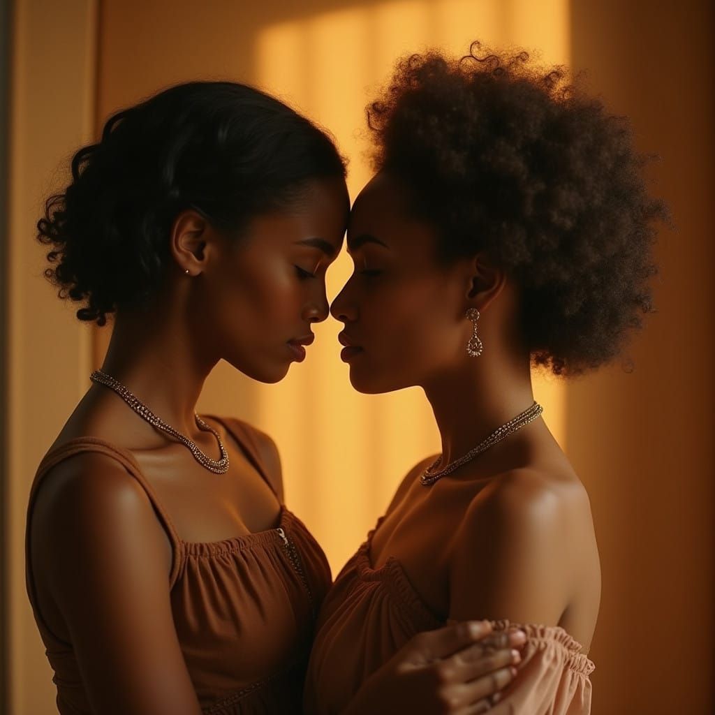 Elegant Biracial Daughter in Warm, Golden-Lit Setting