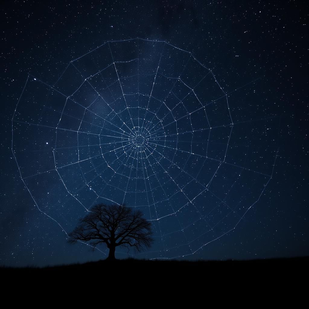 Star-Spun Weavings Across Velvet Sky, Digital Art