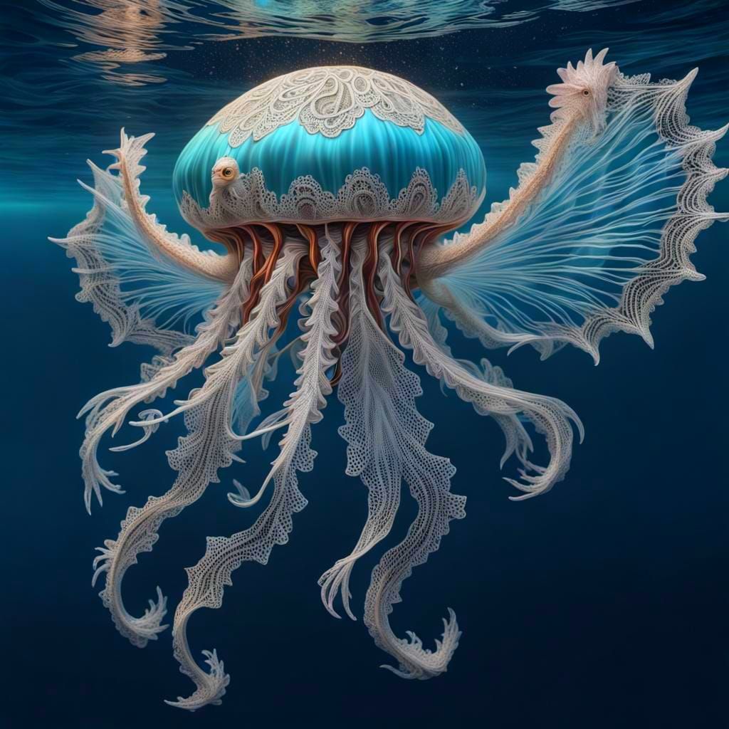 Winged Jellyfish Dragon in Ocean: 3D Digital Art