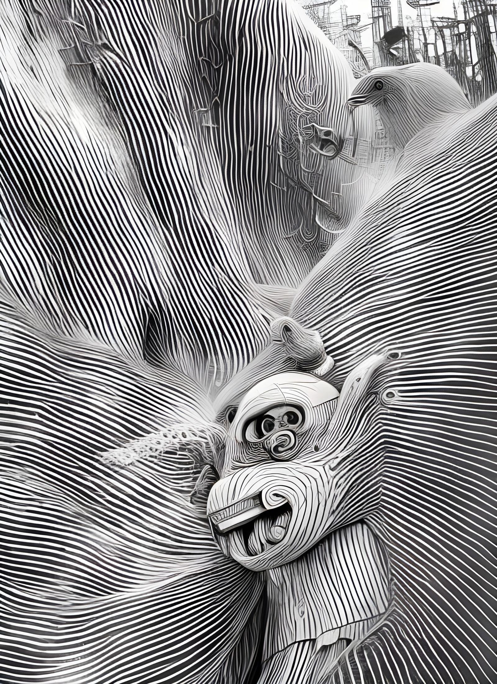 Futuristic Cityscape with Bizarre Creatures in Digital Art S...