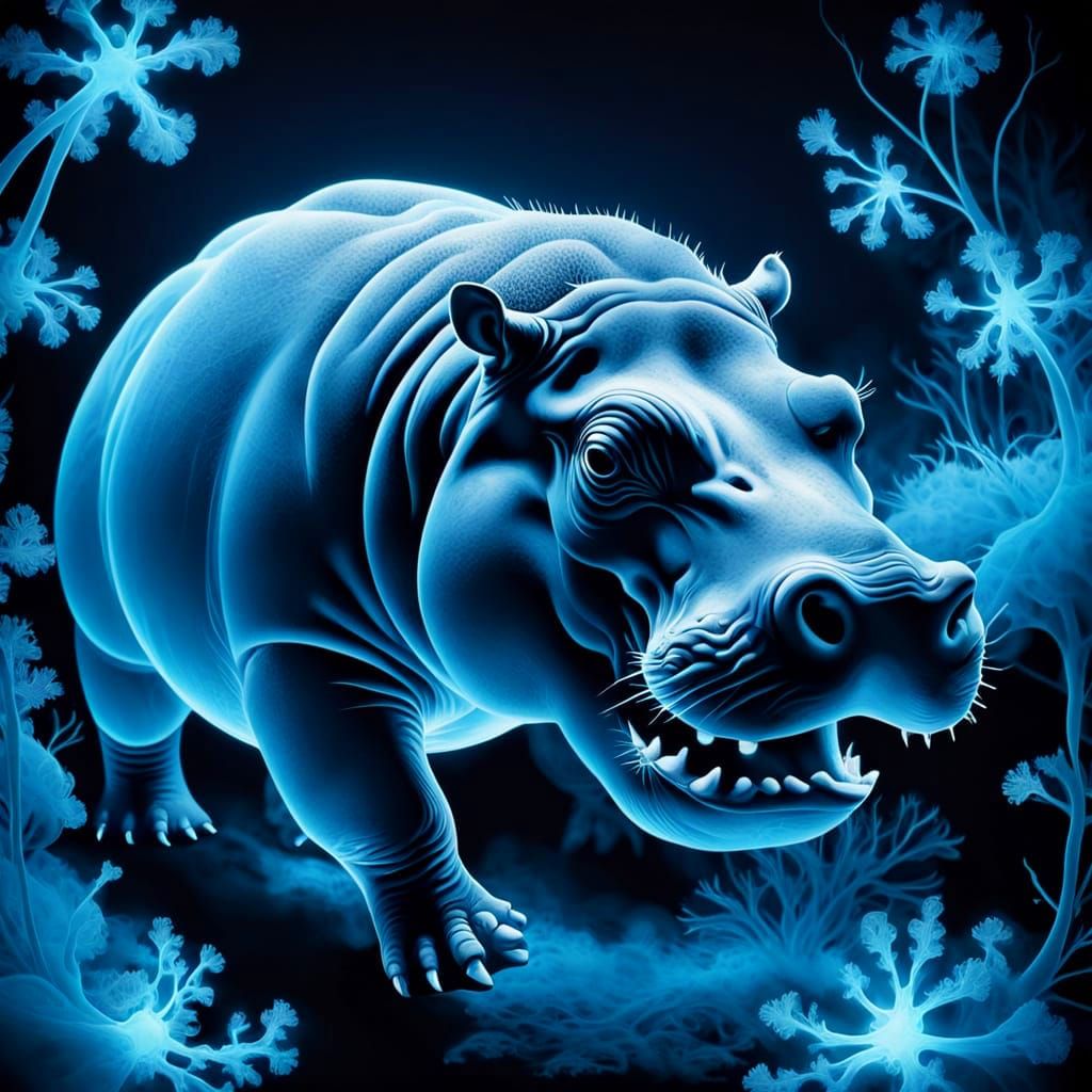 Glowing Hippo in a Thermal Landscape