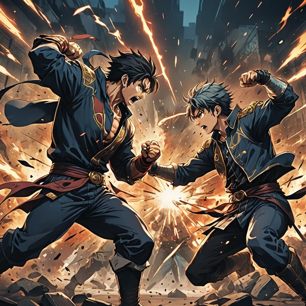 Anime Style Men Fighting Scene