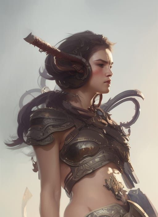 Seductive Warrior in Hyperdetailed Armor