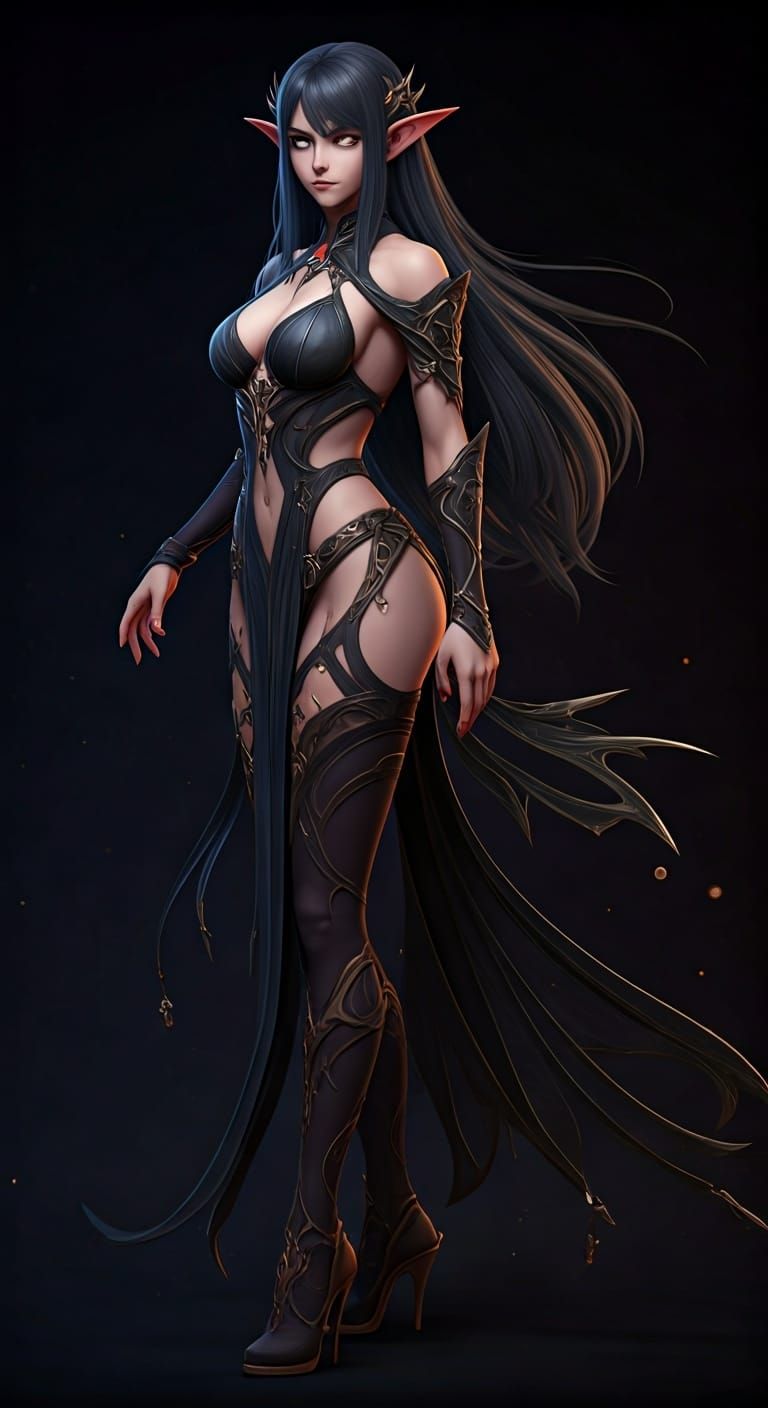 Anime-Inspired Dark Elf Witch in 3D Art Style
