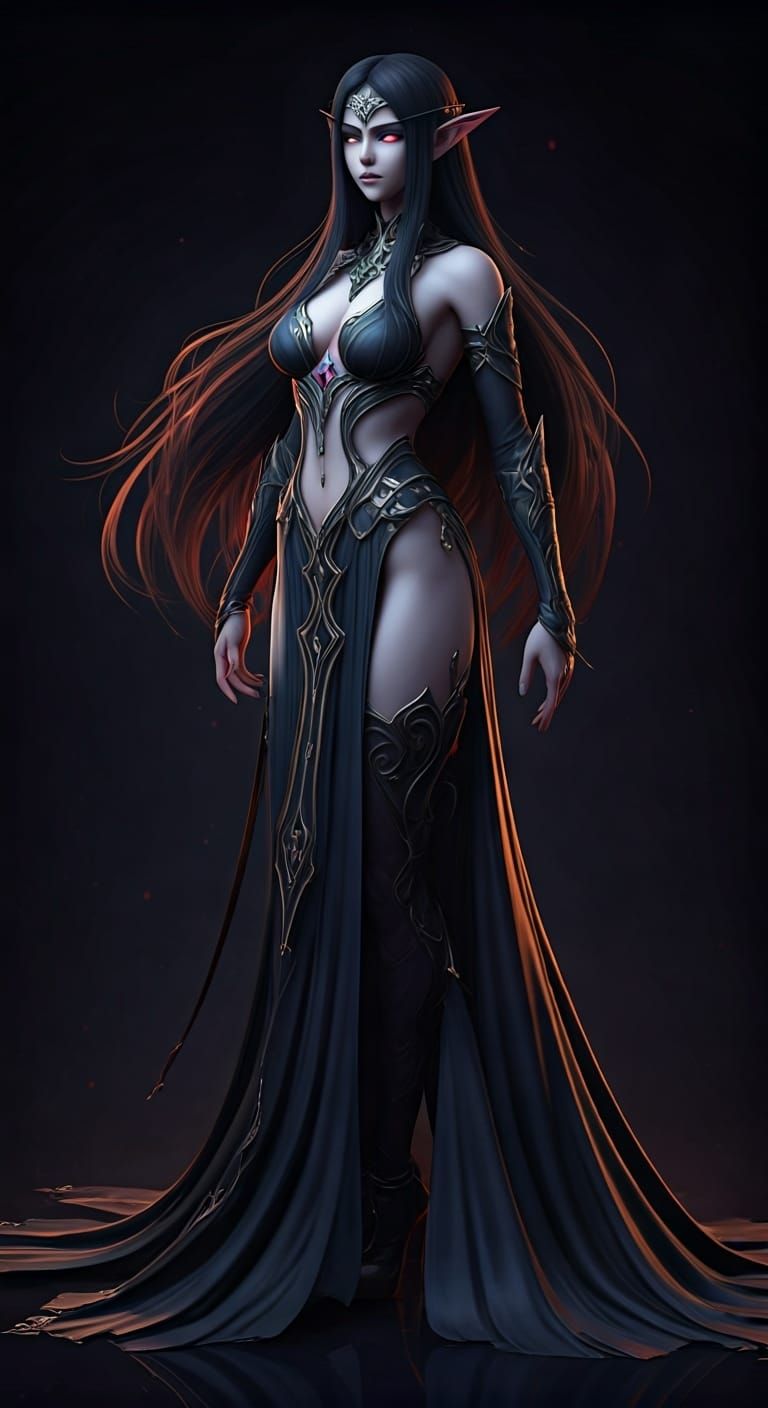 Anime-Inspired Dark Elf Witch Portrait in 8K