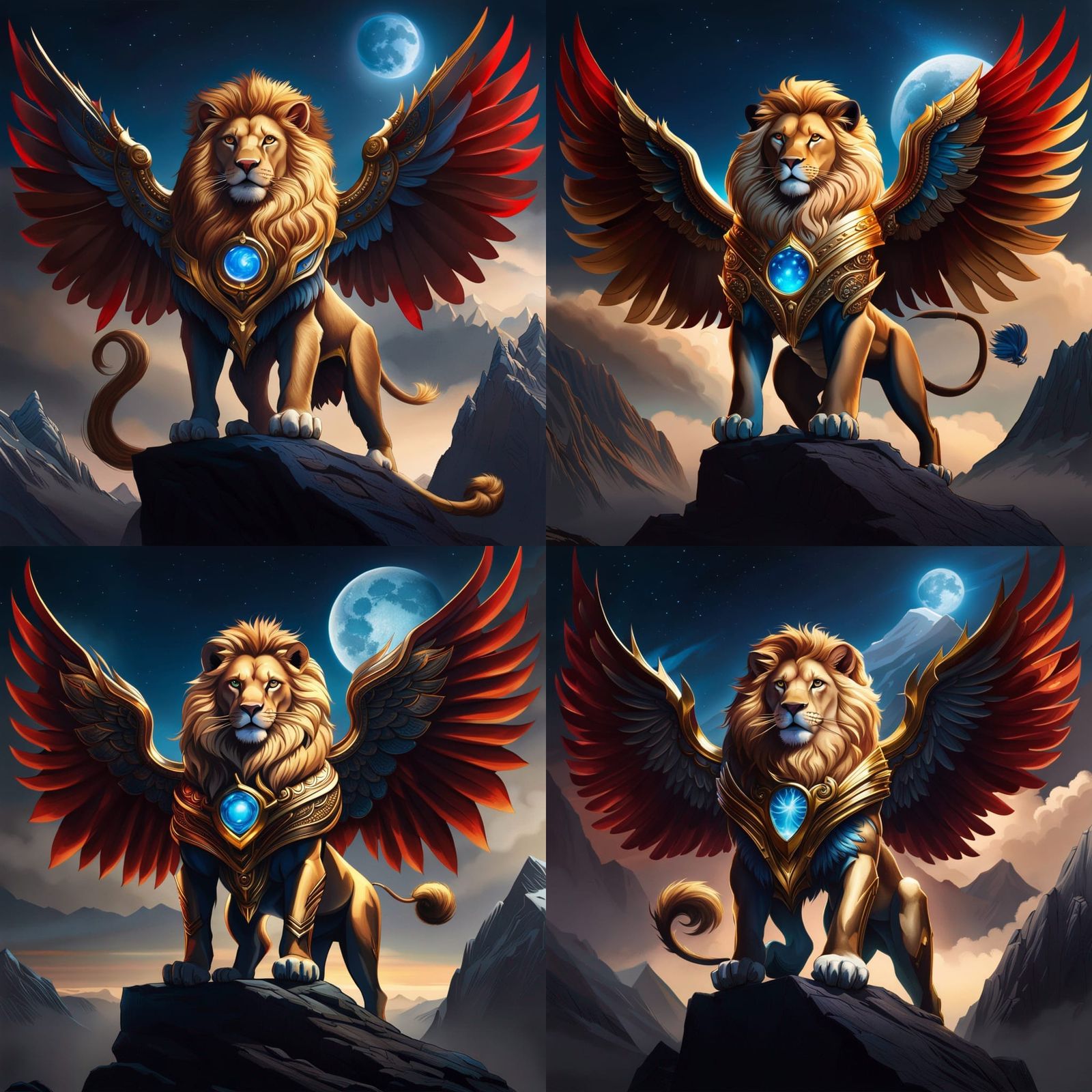 Winged Golden Lion in Mountain Landscape
