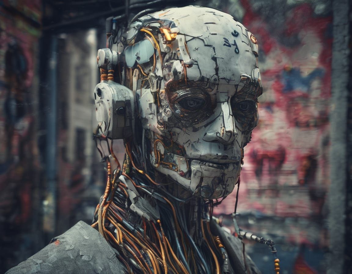 Cybernetic Man in Gritty Alleyway