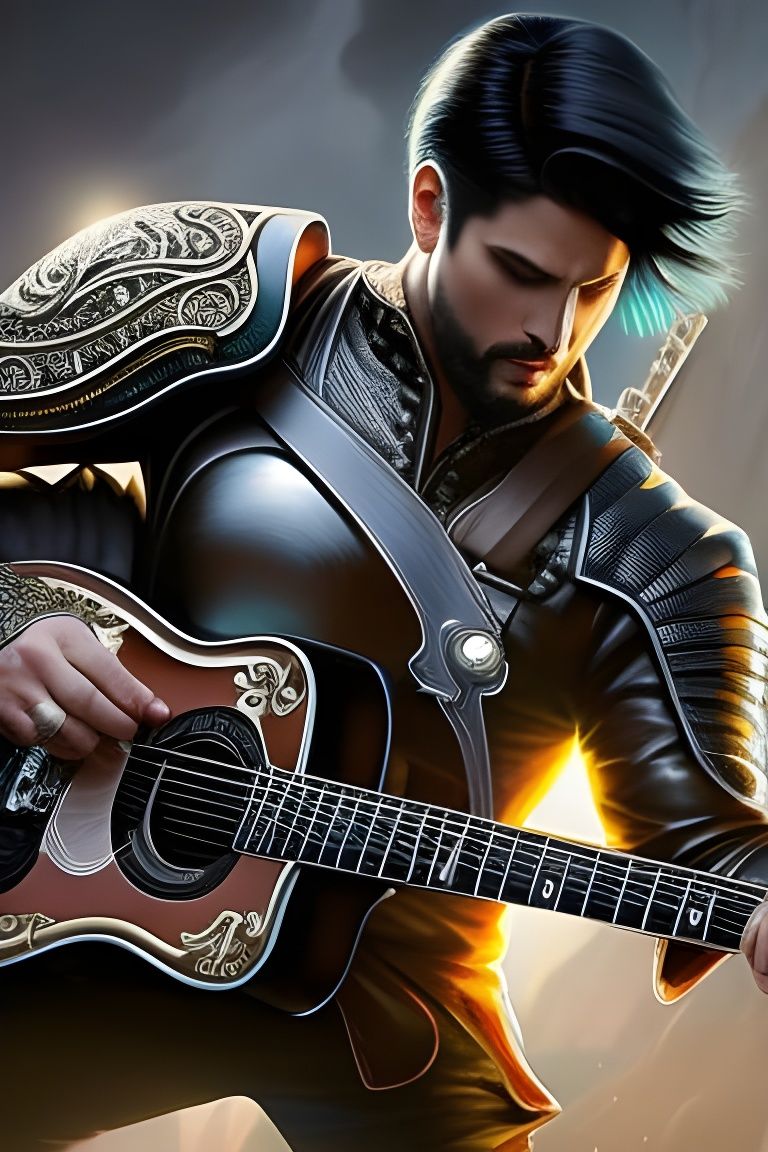 Man Playing Guitar in Dreamy Hyper-Detailed Art