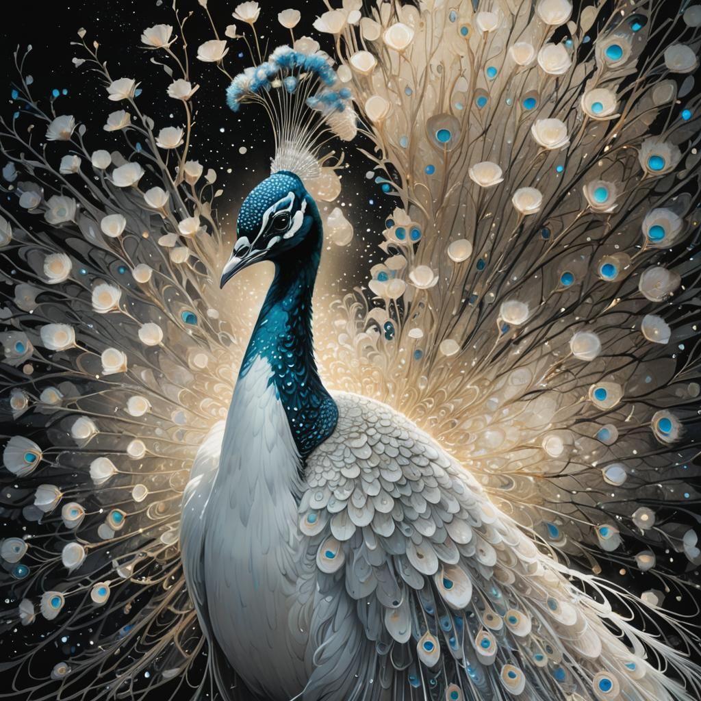Celestial White Peacock Illustration
