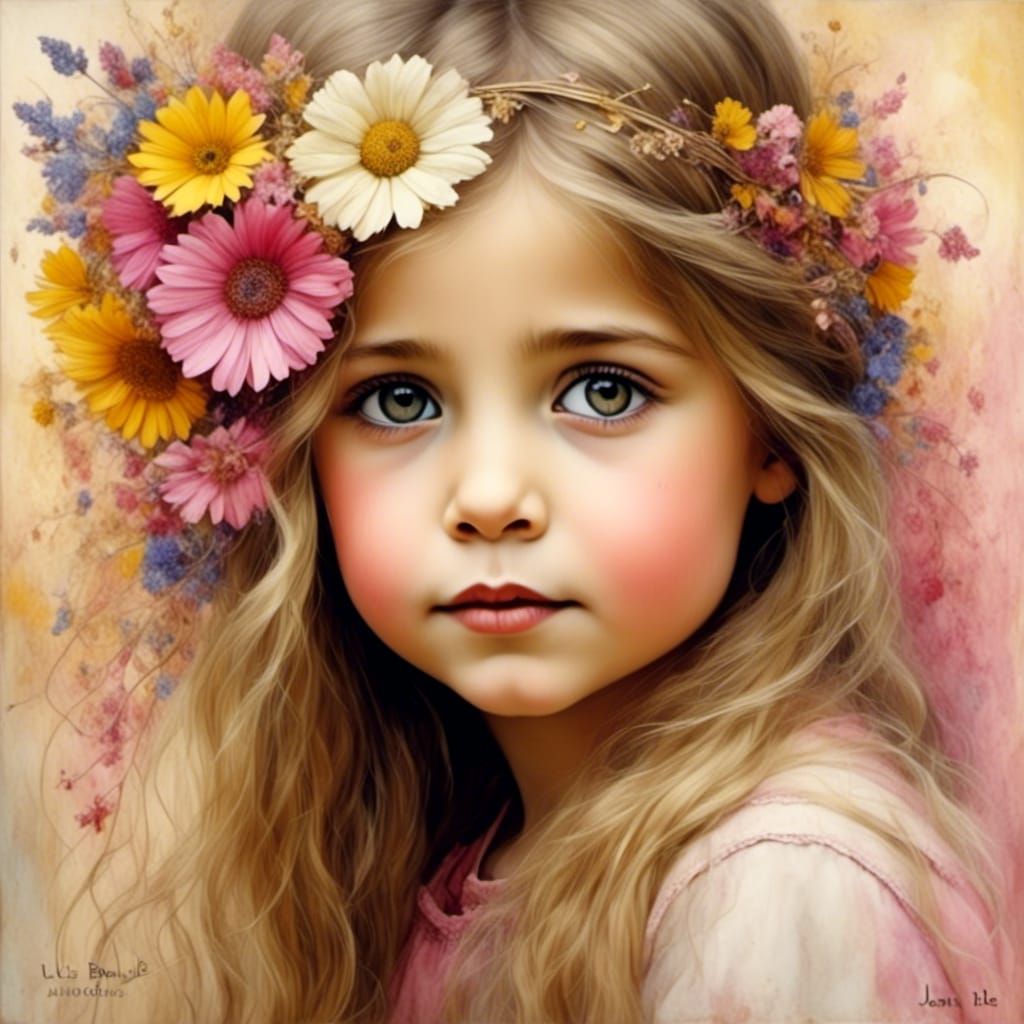 Happy Woman Portrait with Wildflower Impasto