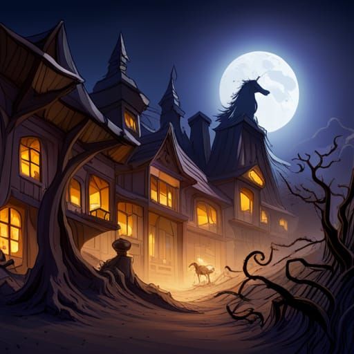 Halloween Neopets Unicorn in a Spooky Landscape