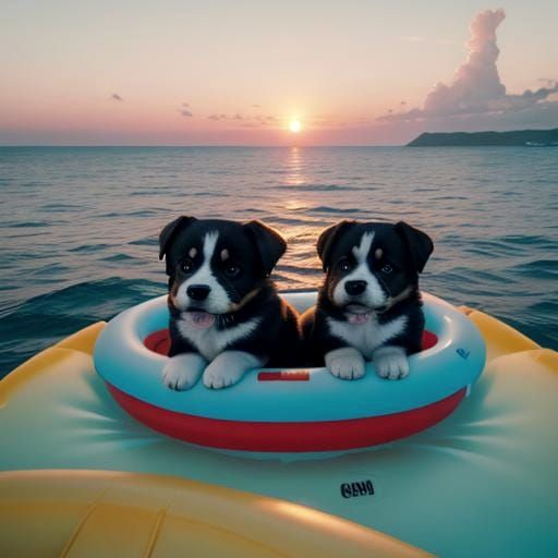 Puppies Enjoying Ice Cream on a Boat