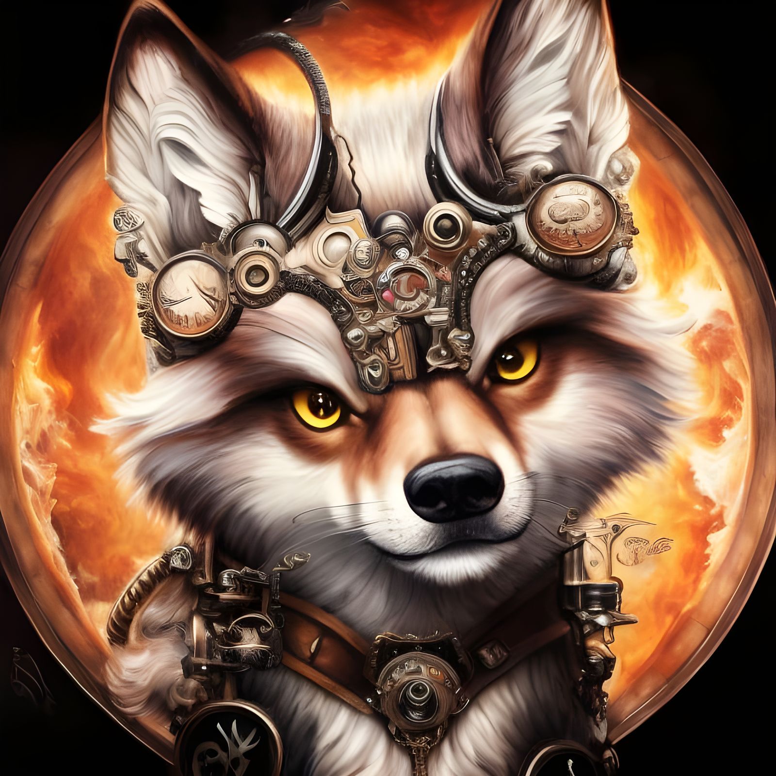 Chibi Steampunk Wolf Portrait in Detailed Style